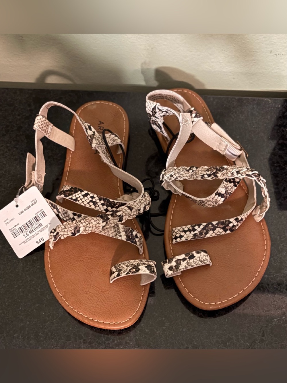 5/$30 Arizona Jean Company Andino Toe Loop Slingback Flat Sandals 7 1/2 NWT
